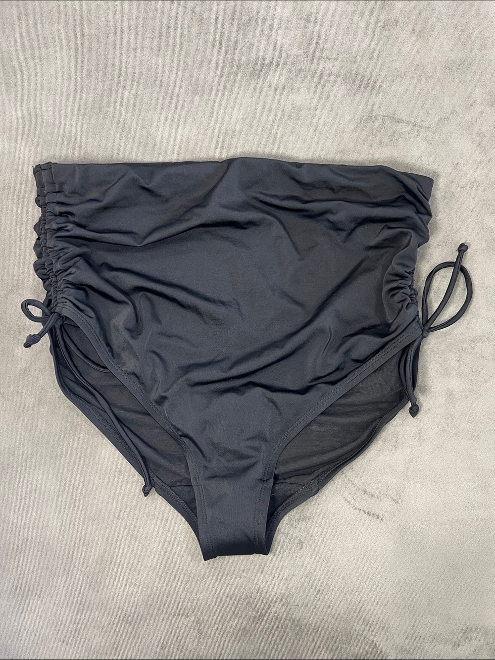 Cacique Black High-Waist Swim Bottoms with Ruched Side Ties Size 14